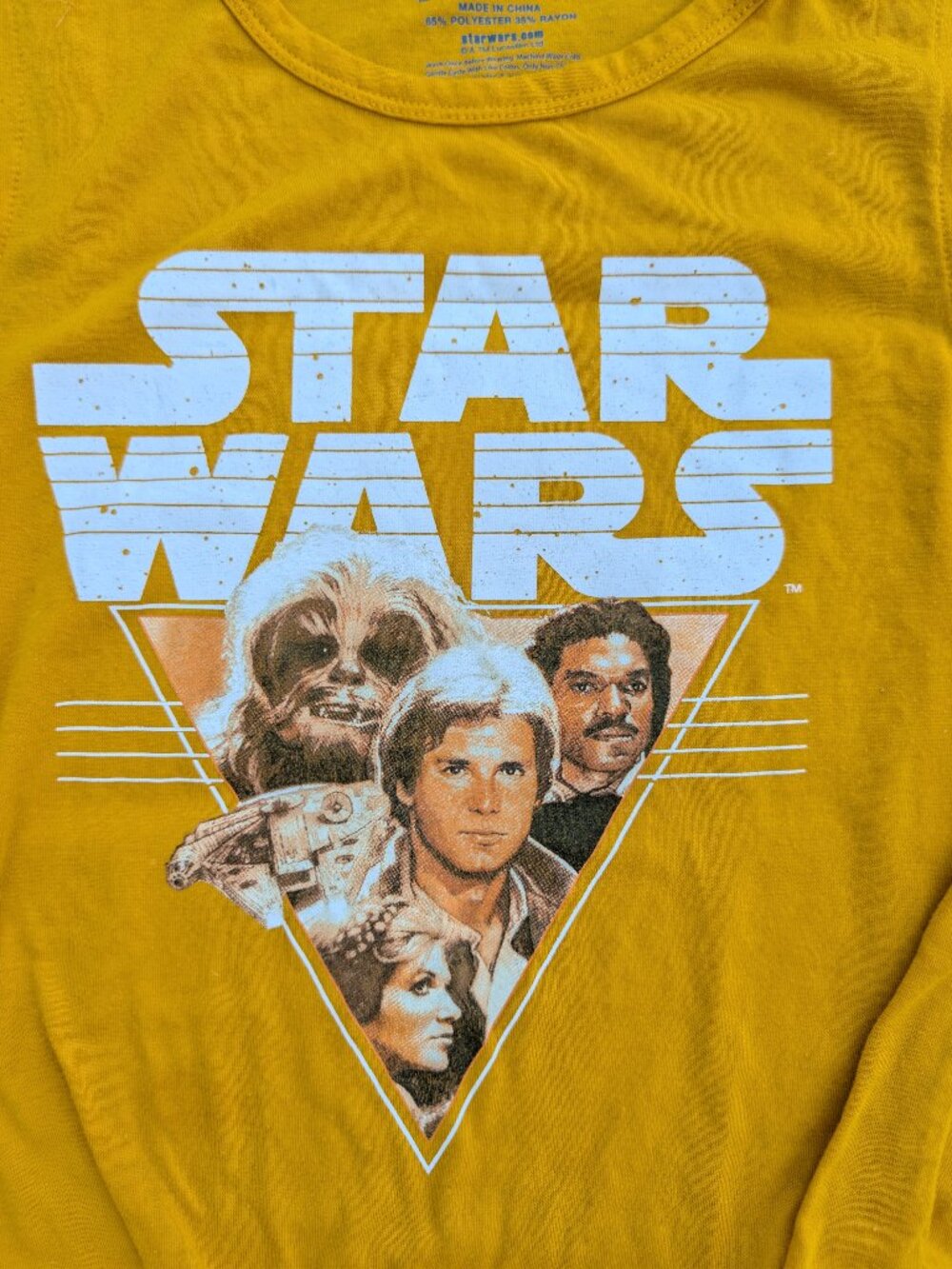 Mustard Yellow Fifth Sun Star Wars Graphic Tie-Front Tank Top Leia Luke Han Sz M - Picture 2 of 5